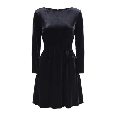 Emporio Armani Flared Chenille Dress With Ribbing In Black