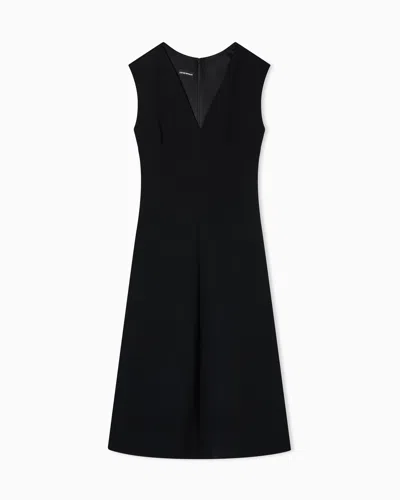 Emporio Armani Flared Dress In Bark-effect Fluid Crêpe In Black