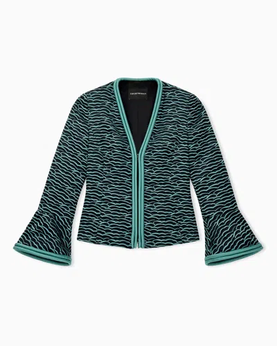 Emporio Armani Blazer Contrast Trim Flared Sleeves Open Front In Multi