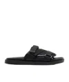 Emporio Armani Flat Leather Slides In Black