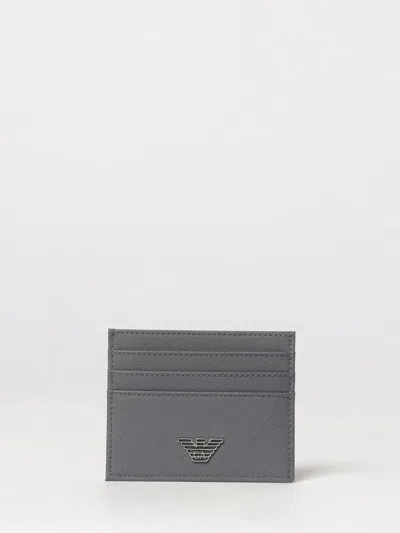 Emporio Armani Flat Regenerated Leather Card Holder With Six Card Slots In Gray