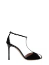Emporio Armani Velvet And Patent-leather T-bar Heeled Sandals In Black