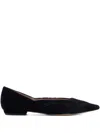 Emporio Armani Pointed Toe Velvet Ballerina Shoes With Pattern In Black