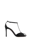 Emporio Armani Satin T-bar Sandals With Rhinestones In Nero+jet