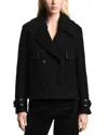 Emporio Armani Double-breasted Peacoat With Faux Leather Trim In Black