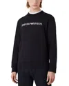 Emporio Armani Cotton Blend Crewneck Sweatshirt In Navy Blue