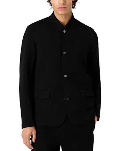 Emporio Armani Fleece Snap Front Jacket In Solid Black