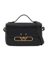 Emporio Armani Smooth Leather Shoulder Bag With Metal Eagle Logo In Black