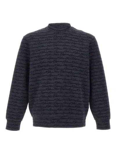 Emporio Armani Flock-print Crew-neck Sweatshirt In Blue