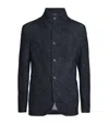 Emporio Armani Jacket With Guru Collar In Flocked Mesh With A Chevron Motif In Blue