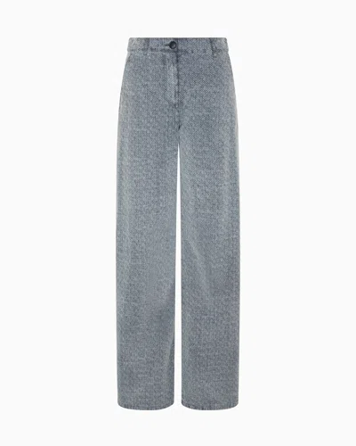 Emporio Armani Flocked Denim Trousers With All-over Chevron Motif In Gray