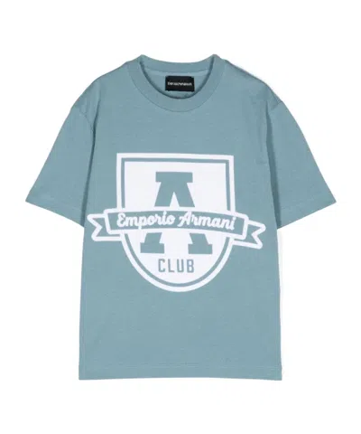Emporio Armani Flocked-logo Cotton T-shirt In Blue