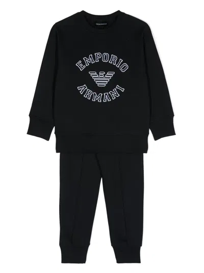 Emporio Armani Kids' Flocked-logo Cotton Tracksuit In Blue