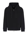 Emporio Armani Flocked-logo Double-jersey Zip-front Hoodie In Black