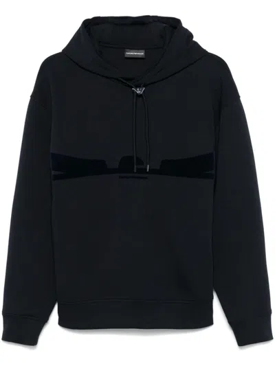 Emporio Armani Flocked-logo Hoodie In Blue