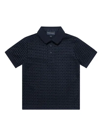 Emporio Armani Kids' Flocked-logo Polo Shirt In Blue