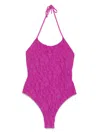 Emporio Armani Neck Halter High Leg Textured Swimsuit