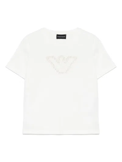 Emporio Armani Kids' Floral-embroidery T-shirt In 白色