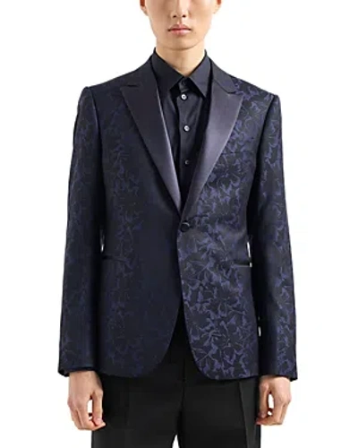 Emporio Armani Floral Jacquard Slim Fit Blazer In Navy Blue