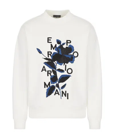 Emporio Armani Floral Logo-embroidered Sweatshirt In Black