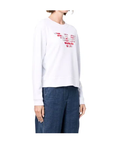 Emporio Armani Floral Logo-print Sweatshirt In White