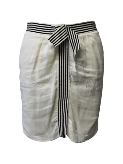 Pre-owned Emporio Armani Floral-motif Striped Midi Skirt In Neutral