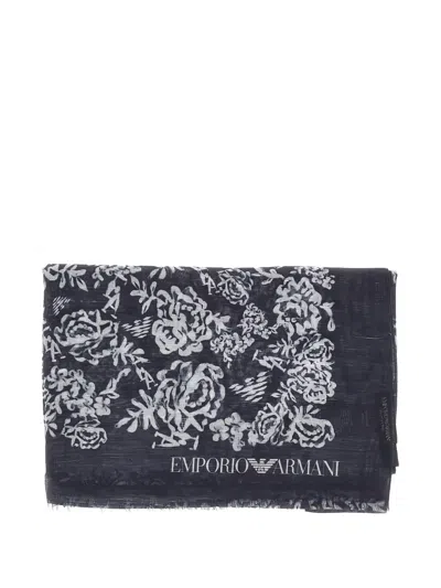 Emporio Armani Linen And Silk-blend Scarf In Blue