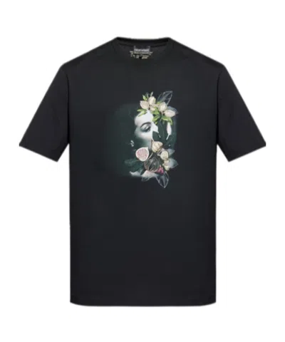 Emporio Armani Floral-print Portrait T-shirt In Black