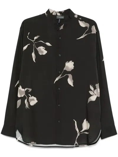 Emporio Armani Floral-print Shirt In Bristol Black/ Roast