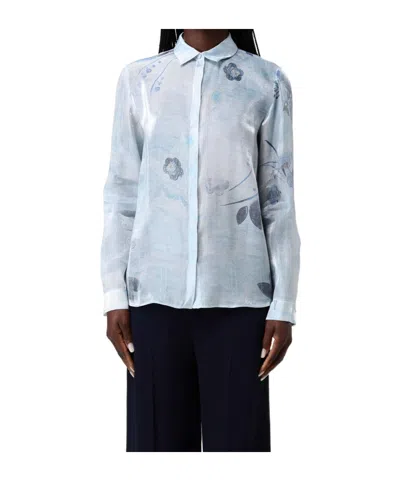 Emporio Armani Floral-print Shirt In Sky Blue