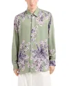 Emporio Armani Floral Print Silk Regular Fit Button Down Shirt In Green Flor
