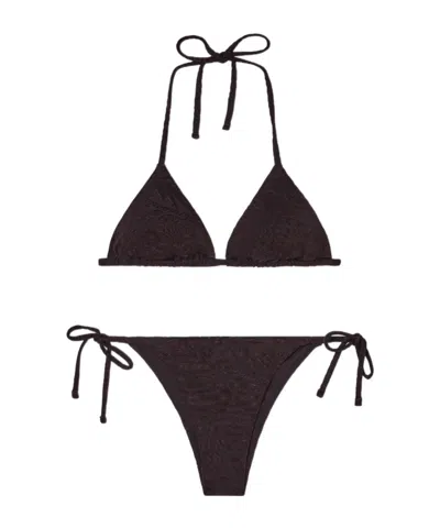 Emporio Armani Floral-jacquard Bikini In Brown
