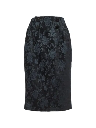 Pre-owned Emporio Armani Floral-pattern Midi Skirt In Black