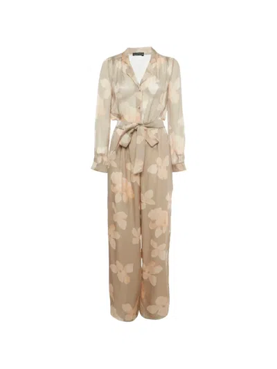 Pre-owned Emporio Armani Floral-print Belted Jumpsuit In Neutral