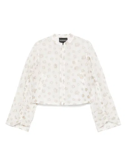Emporio Armani Florwer Embroidered Blouse In White
