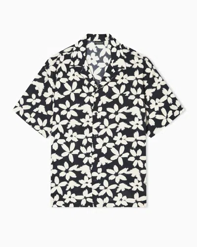 Emporio Armani Flower Eagle Pattern Beachwear Shirt In Black