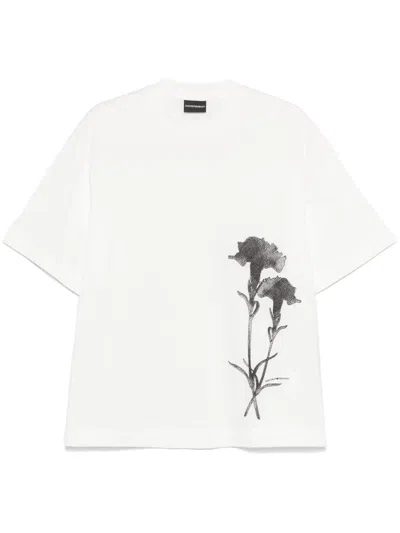 Emporio Armani Flower-embroidered T-shirt In White