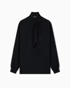 Emporio Armani Fluid Crêpe Blouse With Foulard Collar In Black