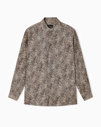 Emporio Armani Fluid-fabric Shirt With Animal Print In Neutral