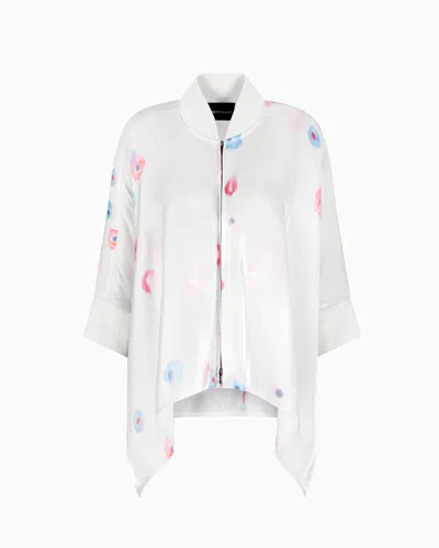 Emporio Armani Fluid Viscose Tunic With All-over Floral Print In White