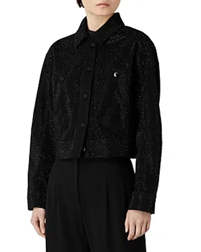 Emporio Armani Button-down Crystal Jean Jacket In Solid Black