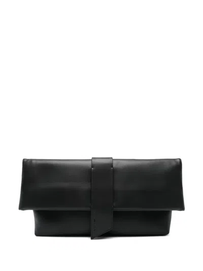 Emporio Armani Folded Leather Clutch Bag In Black