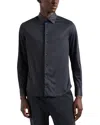 Emporio Armani Four Way Stretch Printed Regular Fit Button Down Shirt In Iron Grey