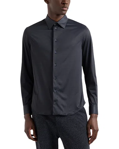 Emporio Armani Four Way Stretch Printed Regular Fit Button Down Shirt In Iron Grey
