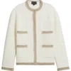 Emporio Armani Ottoman Stitch Knit Jacket With Fringe Hems In White