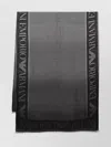 Emporio Armani Frayed Rectangular Logo Scarf In Black