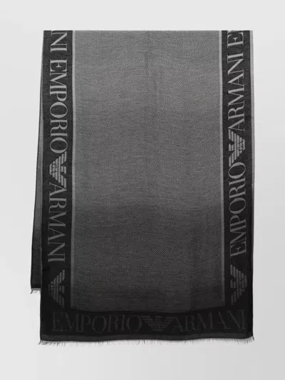 Emporio Armani Frayed Rectangular Logo Scarf In Black