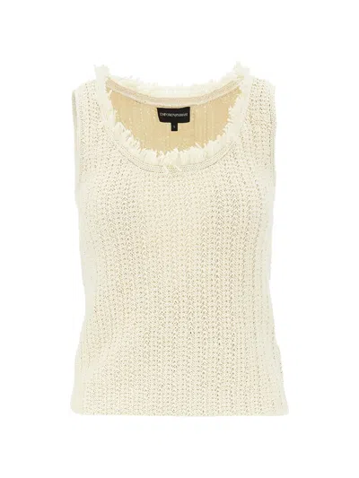 Emporio Armani Frayed-trim Cotton-blend Tank Top In Neutral