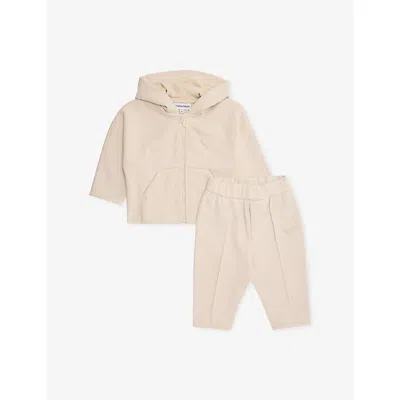Emporio Armani Babies' French Oak Logo-embroidered Woven 2-piece Set 9-36 In Neutral