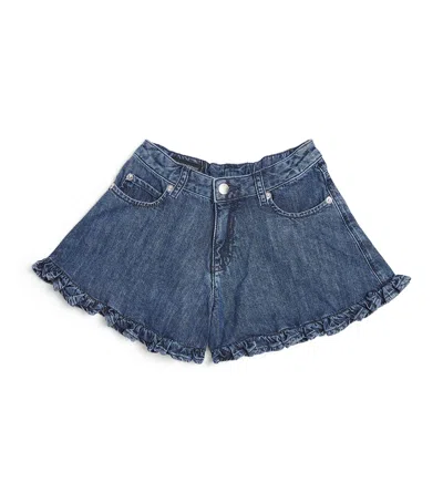 Emporio Armani Kids' Frilled Denim Shorts In Blue